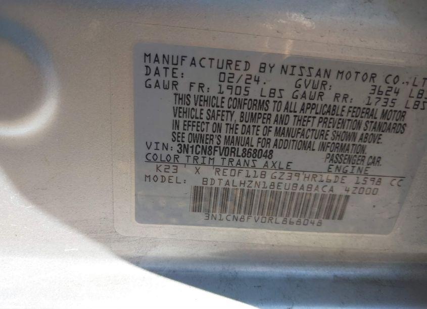 Photo 9 of 2024 Nissan Versa 1.6 SR (VIN 3N1CN8FV0RL868048)