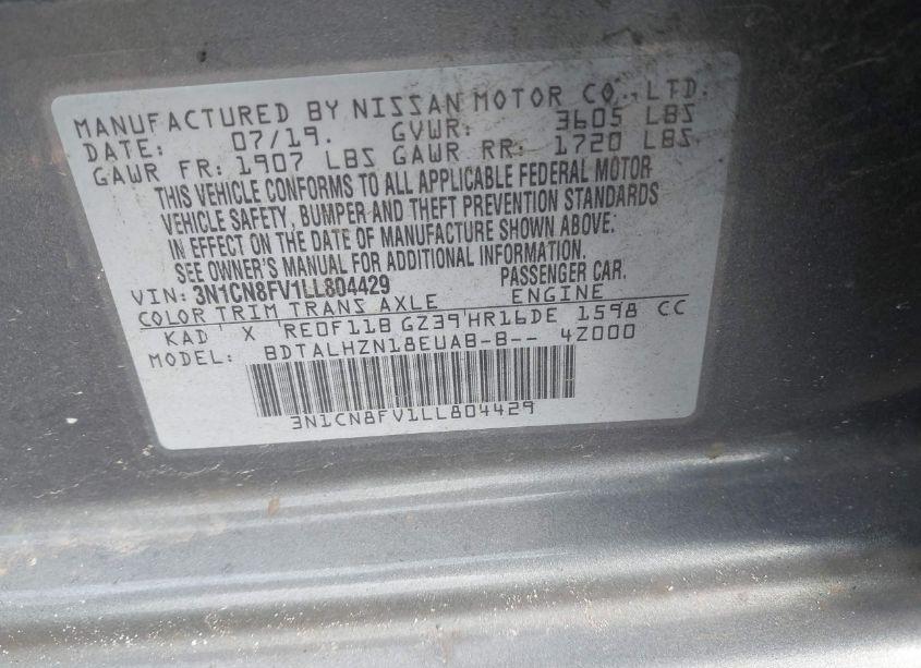 Photo 9 of 2020 Nissan Versa SR XTRONIC CVT (VIN 3N1CN8FV1LL804429)