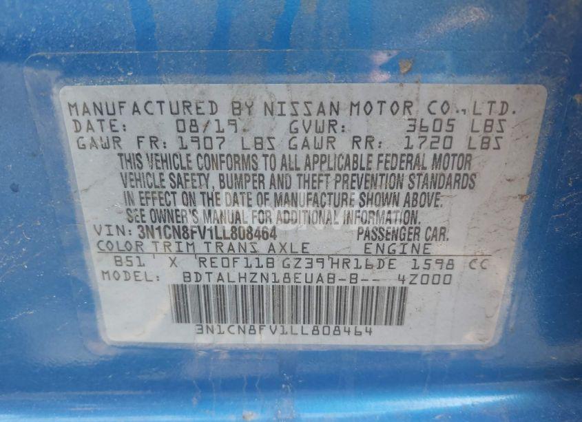 Photo 9 of 2020 Nissan Versa SR XTRONIC CVT (VIN 3N1CN8FV1LL808464)