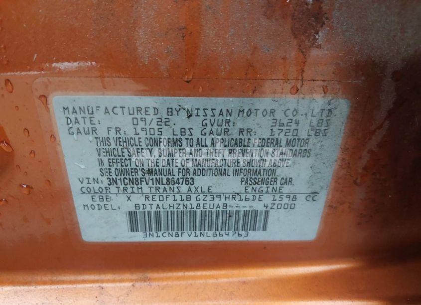 Photo 9 of 2022 Nissan Versa 1.6 SR XTRONIC CVT (VIN 3N1CN8FV1NL864763)