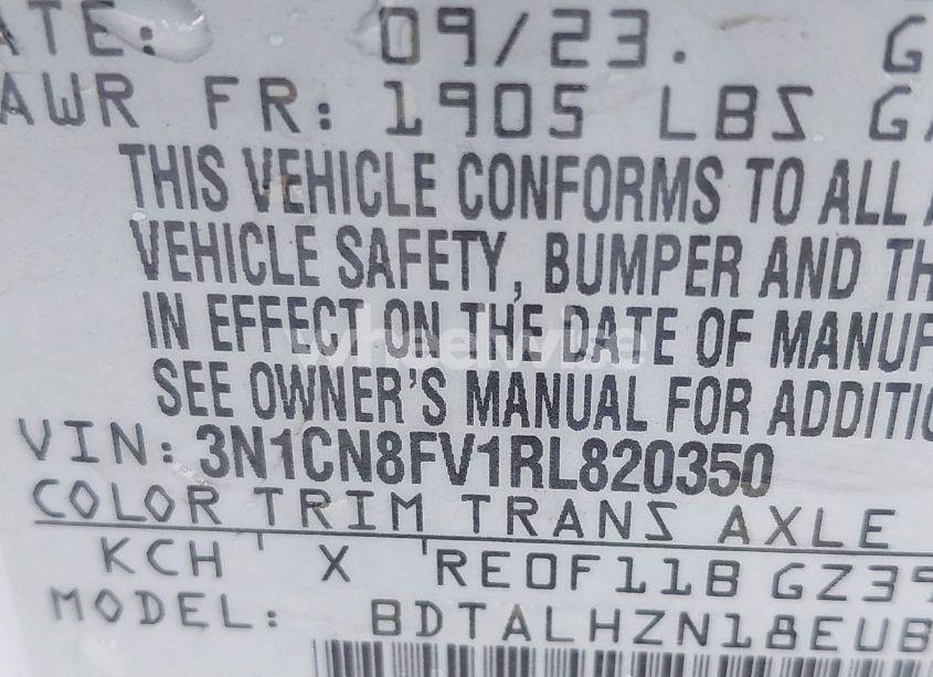 Photo 9 of 2024 Nissan Versa 1.6 SR (VIN 3N1CN8FV1RL820350)