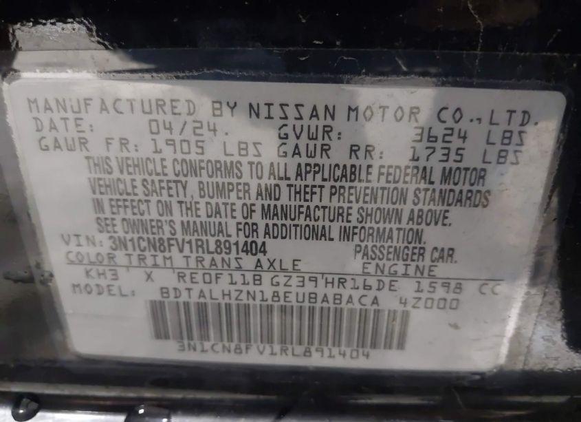 Photo 9 of 2024 Nissan Versa 1.6 SR (VIN 3N1CN8FV1RL891404)