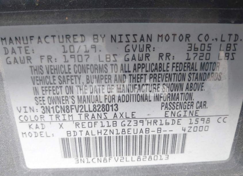 Photo 9 of 2020 Nissan Versa SR XTRONIC CVT (VIN 3N1CN8FV2LL828013)