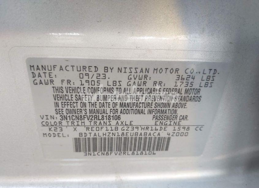 Photo 9 of 2024 Nissan Versa 1.6 SR (VIN 3N1CN8FV2RL818106)