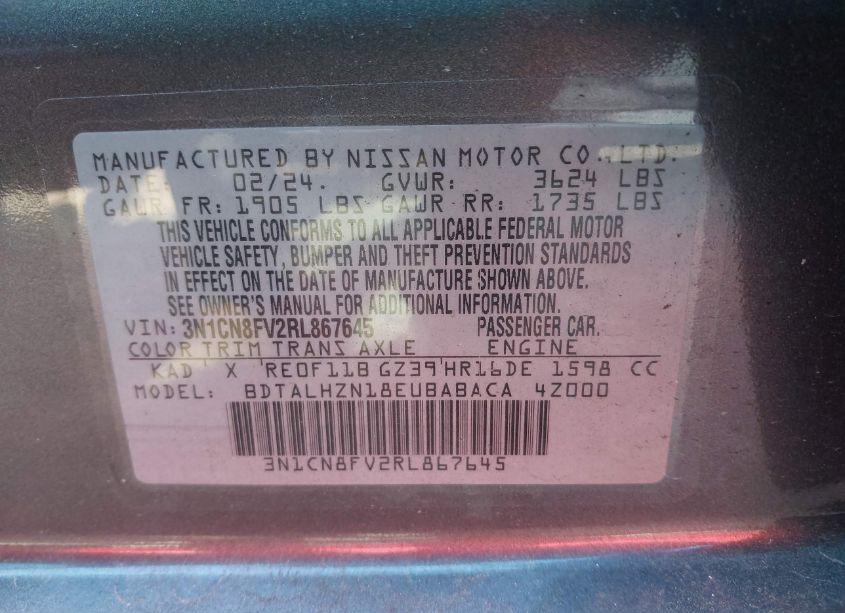 Photo 9 of 2024 Nissan Versa 1.6 SR (VIN 3N1CN8FV2RL867645)