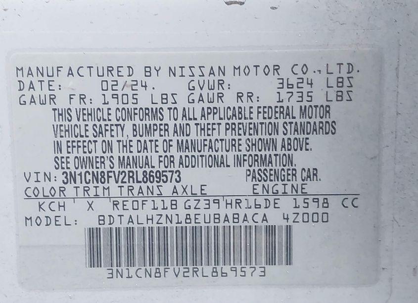 Photo 9 of 2024 Nissan Versa 1.6 SR (VIN 3N1CN8FV2RL869573)