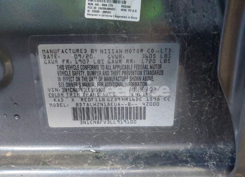 Photo 9 of 2020 Nissan Versa SR XTRONIC CVT (VIN 3N1CN8FV3LL919100)