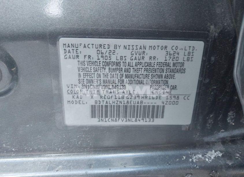 Photo 9 of 2022 Nissan Versa 1.6 SR XTRONIC CVT (VIN 3N1CN8FV3NL849133)