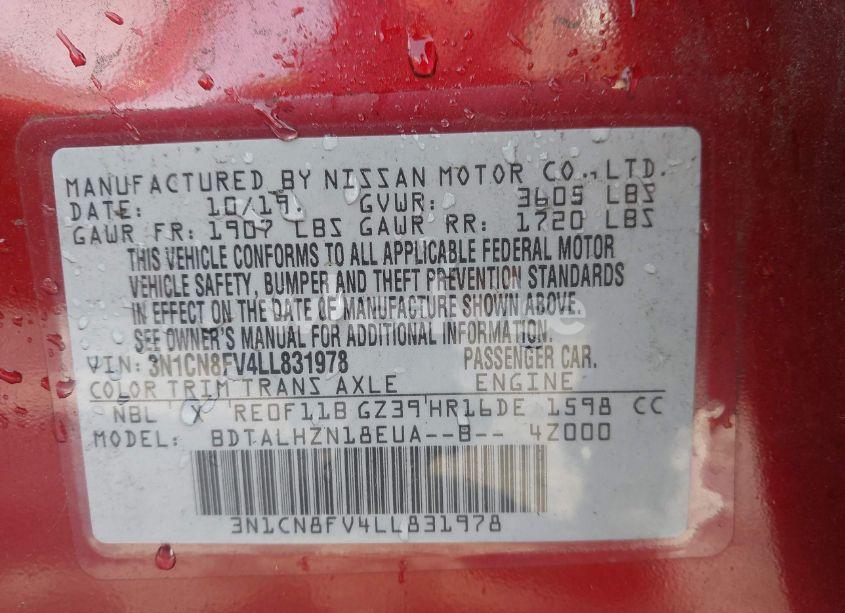 Photo 9 of 2020 Nissan Versa SR XTRONIC CVT (VIN 3N1CN8FV4LL831978)