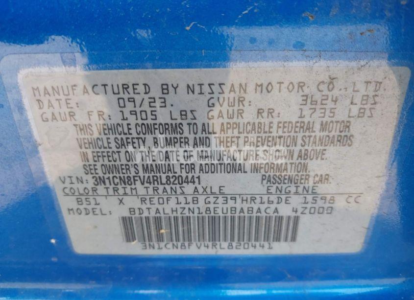 Photo 9 of 2024 Nissan Versa 1.6 SR (VIN 3N1CN8FV4RL820441)