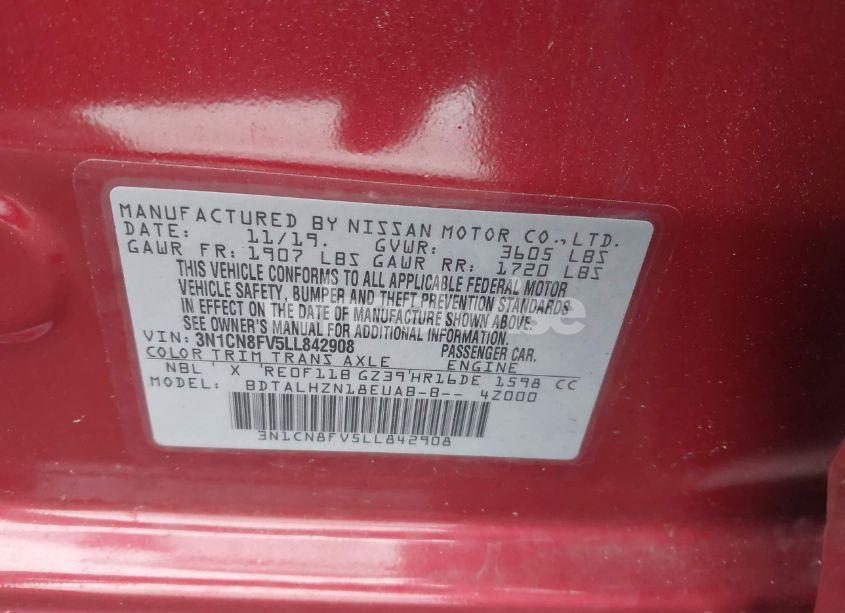 Photo 9 of 2020 Nissan Versa SR XTRONIC CVT (VIN 3N1CN8FV5LL842908)