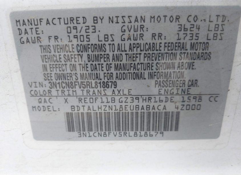 Photo 9 of 2024 Nissan Versa 1.6 SR (VIN 3N1CN8FV5RL818679)