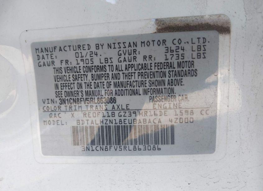 Photo 9 of 2024 Nissan Versa 1.6 SR (VIN 3N1CN8FV5RL863086)