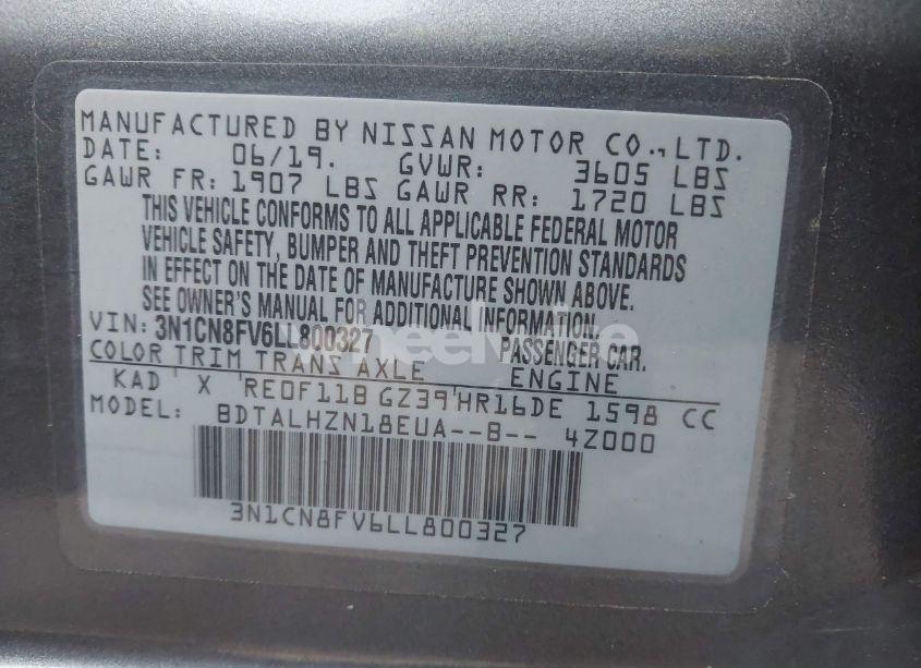 Photo 9 of 2020 Nissan Versa SR XTRONIC CVT (VIN 3N1CN8FV6LL800327)