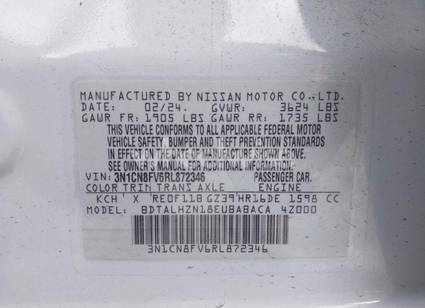 Photo 9 of 2024 Nissan Versa 1.6 SR (VIN 3N1CN8FV6RL872346)