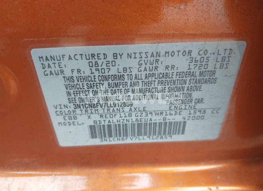 Photo 9 of 2020 Nissan Versa SR XTRONIC CVT (VIN 3N1CN8FV7LL912859)