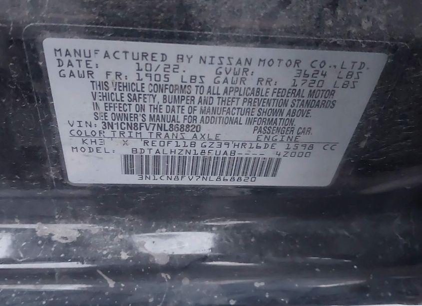 Photo 9 of 2022 Nissan Versa 1.6 SR XTRONIC CVT (VIN 3N1CN8FV7NL868820)