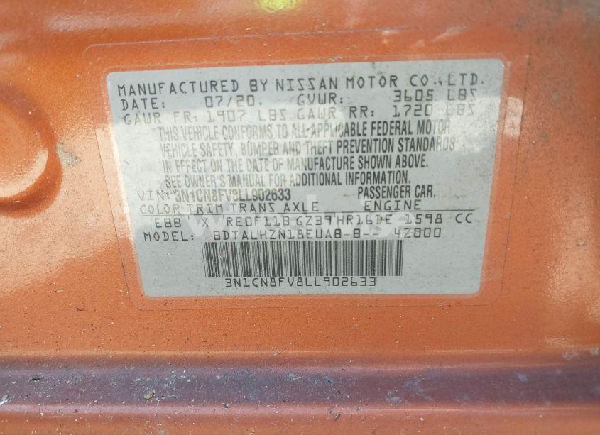 Photo 9 of 2020 Nissan Versa SR XTRONIC CVT (VIN 3N1CN8FV8LL902633)