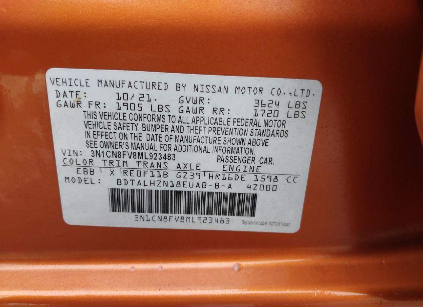 Photo 9 of 2021 Nissan Versa SR XTRONIC CVT (VIN 3N1CN8FV8ML923483)