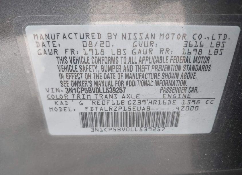 Photo 9 of 2020 Nissan Kicks S XTRONIC CVT (VIN 3N1CP5BV0LL539257)