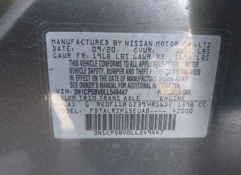 Photo 9 of 2020 Nissan Kicks S XTRONIC CVT (VIN 3N1CP5BV0LL549447)