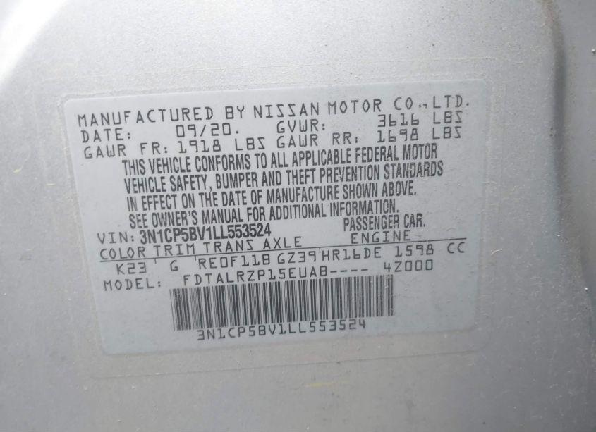 Photo 9 of 2020 Nissan Kicks S XTRONIC CVT (VIN 3N1CP5BV1LL553524)