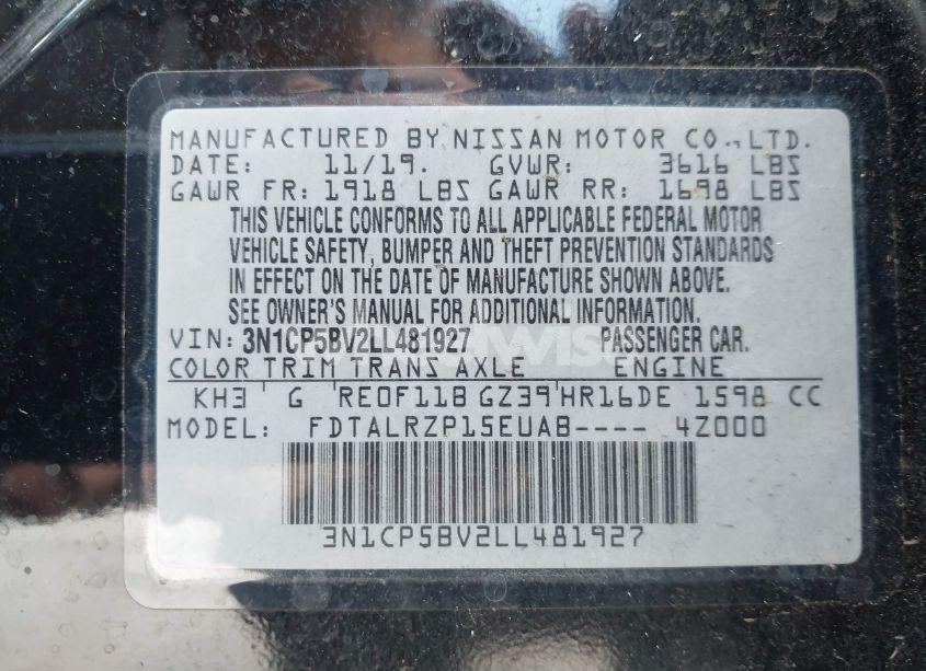 Photo 9 of 2020 Nissan Kicks S XTRONIC CVT (VIN 3N1CP5BV2LL481927)