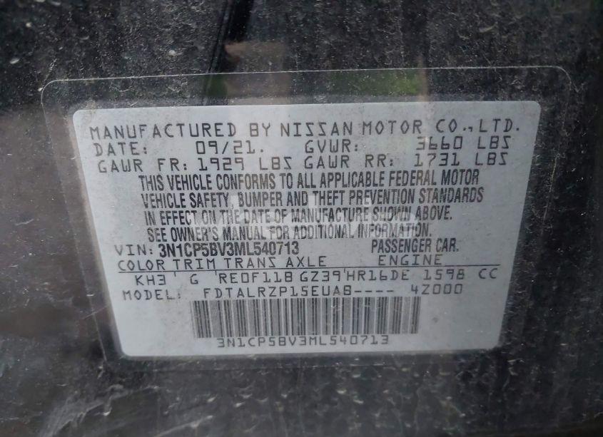 Photo 9 of 2021 Nissan Kicks S XTRONIC CVT (VIN 3N1CP5BV3ML540713)