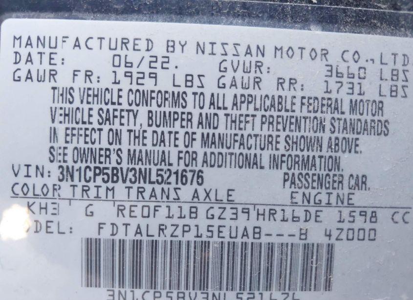 Photo 9 of 2022 Nissan Kicks S XTRONIC CVT (VIN 3N1CP5BV3NL521676)