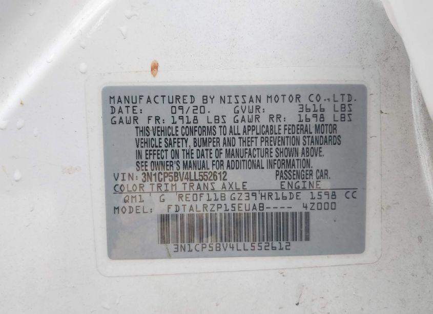 Photo 9 of 2020 Nissan Kicks S XTRONIC CVT (VIN 3N1CP5BV4LL552612)