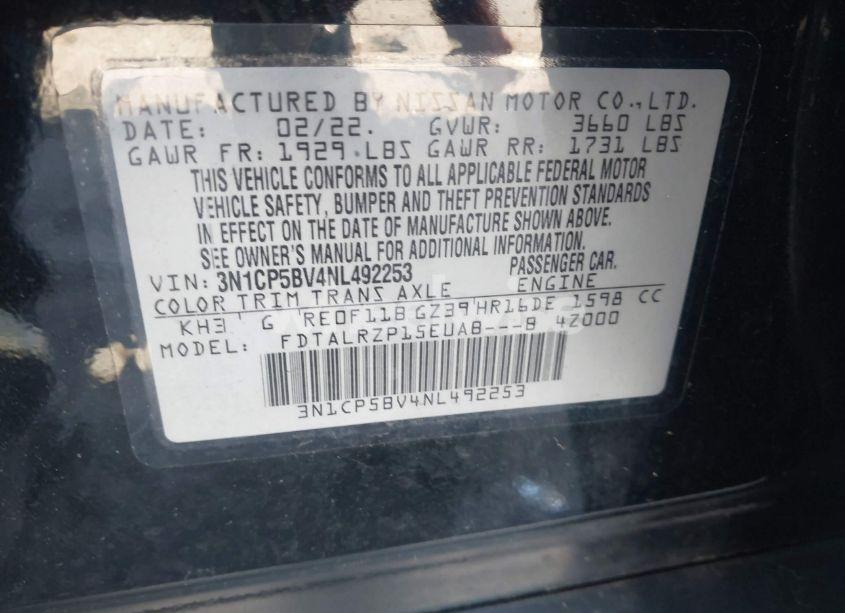 Photo 9 of 2022 Nissan Kicks S XTRONIC CVT (VIN 3N1CP5BV4NL492253)