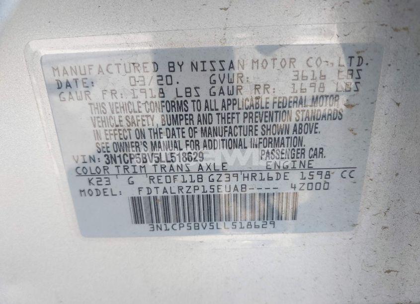 Photo 9 of 2020 Nissan Kicks S XTRONIC CVT (VIN 3N1CP5BV5LL518629)