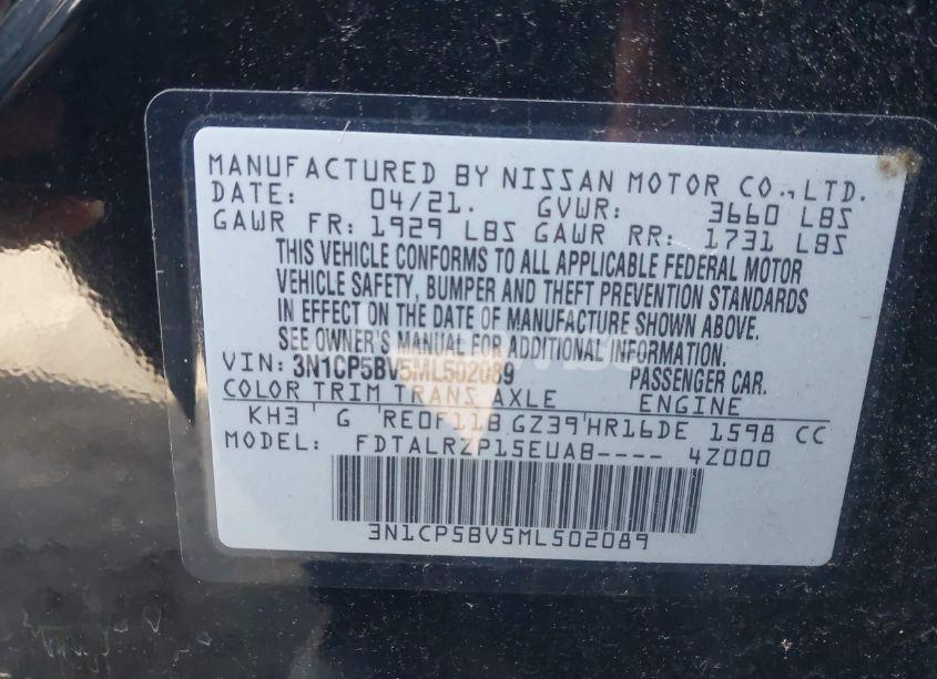 Photo 9 of 2021 Nissan Kicks S XTRONIC CVT (VIN 3N1CP5BV5ML502089)