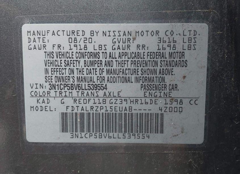 Photo 9 of 2020 Nissan Kicks S XTRONIC CVT (VIN 3N1CP5BV6LL539554)