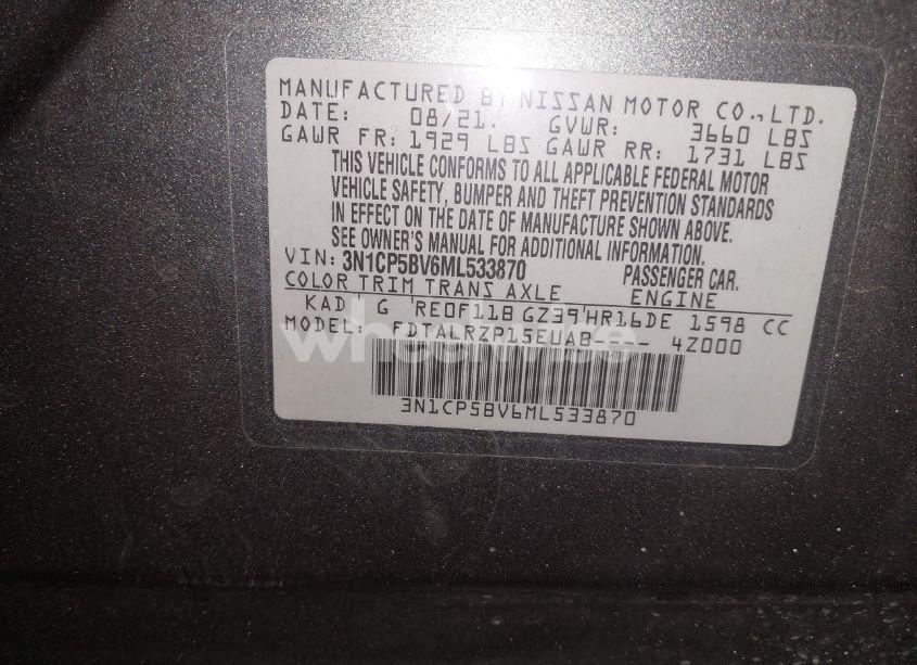Photo 9 of 2021 Nissan Kicks S XTRONIC CVT (VIN 3N1CP5BV6ML533870)