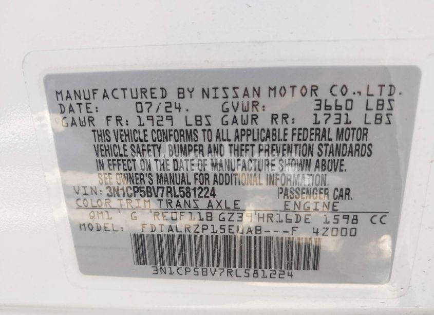 Photo 9 of 2024 Nissan Kicks S XTRONIC CVT (VIN 3N1CP5BV7RL581224)