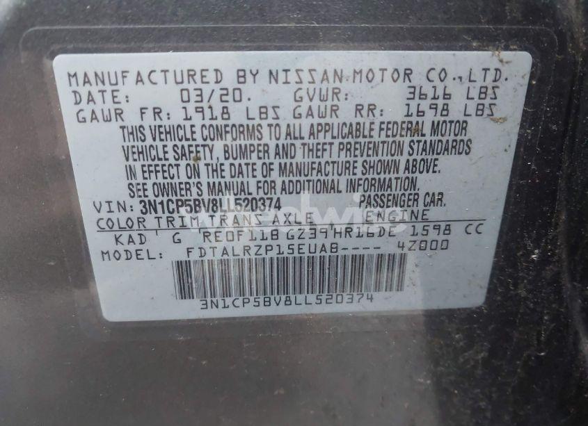 Photo 9 of 2020 Nissan Kicks S XTRONIC CVT (VIN 3N1CP5BV8LL520374)