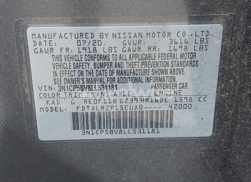 Photo 9 of 2020 Nissan Kicks S XTRONIC CVT (VIN 3N1CP5BV8LL531181)