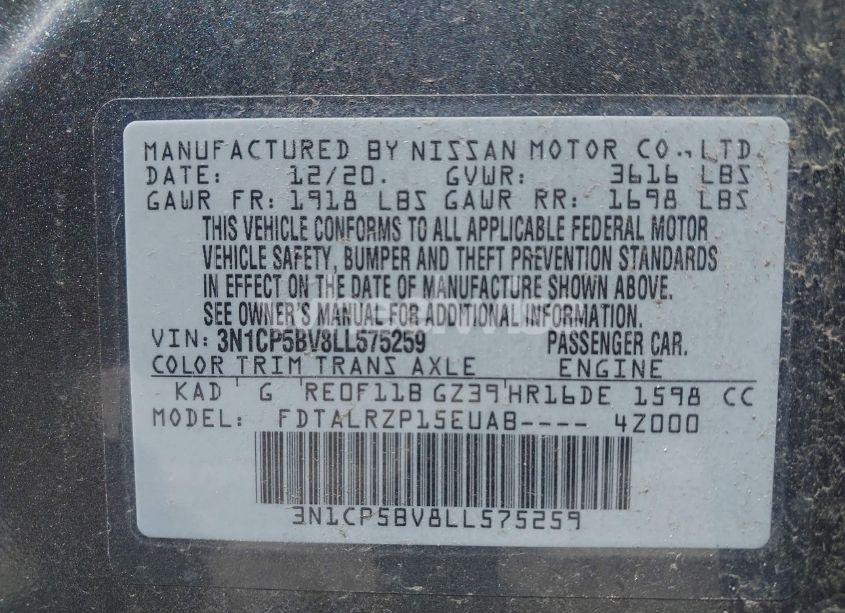 Photo 9 of 2020 Nissan Kicks S XTRONIC CVT (VIN 3N1CP5BV8LL575259)