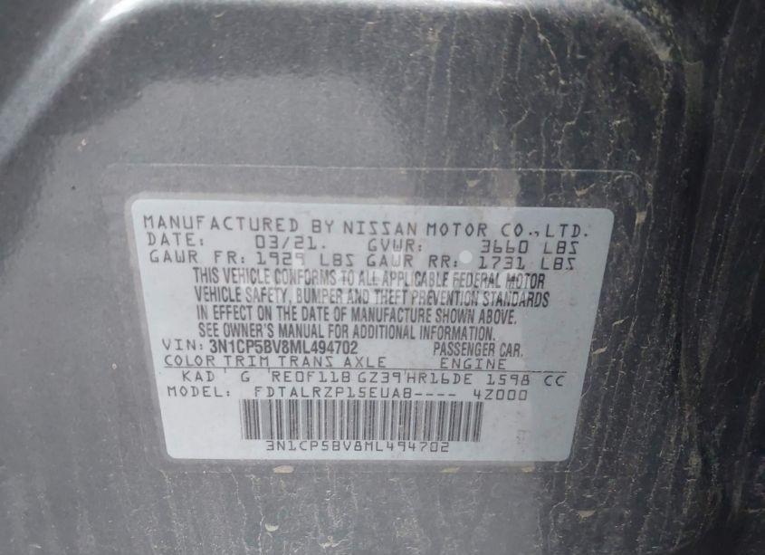 Photo 9 of 2021 Nissan Kicks S XTRONIC CVT (VIN 3N1CP5BV8ML494702)