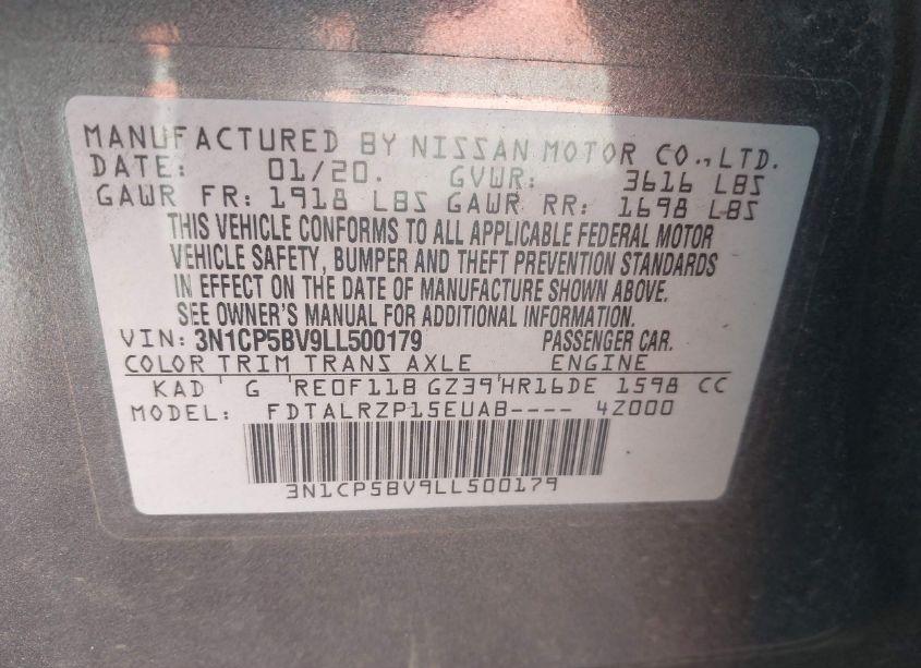 Photo 9 of 2020 Nissan Kicks S XTRONIC CVT (VIN 3N1CP5BV9LL500179)