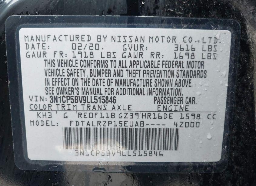 Photo 9 of 2020 Nissan Kicks S XTRONIC CVT (VIN 3N1CP5BV9LL515846)