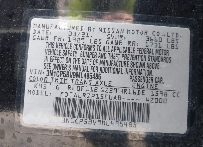 Photo 9 of 2021 Nissan Kicks S XTRONIC CVT (VIN 3N1CP5BV9ML495485)