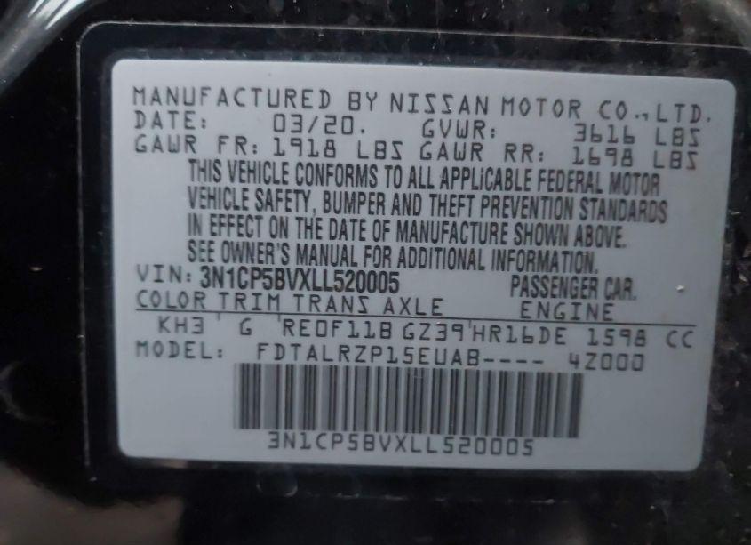 Photo 9 of 2020 Nissan Kicks S XTRONIC CVT (VIN 3N1CP5BVXLL520005)