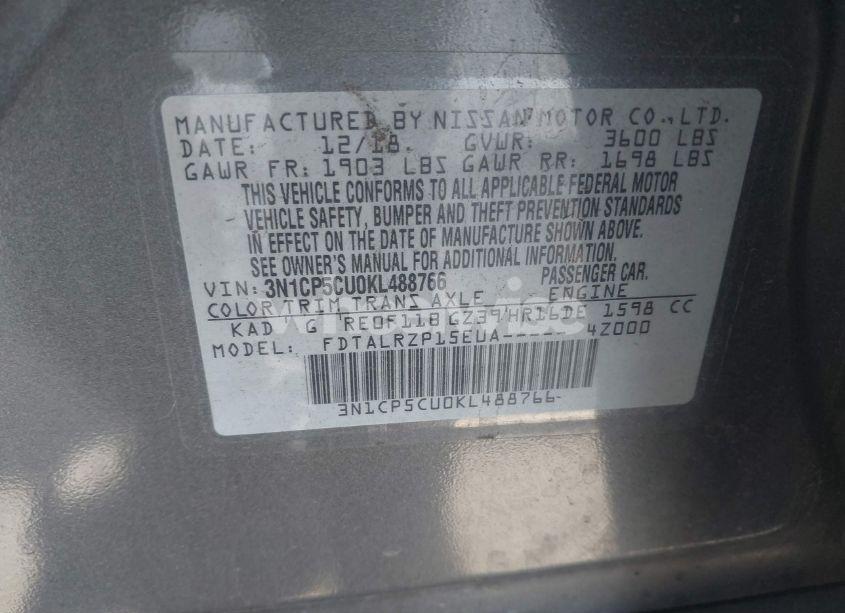 Photo 9 of 2019 Nissan Kicks S (VIN 3N1CP5CU0KL488766)