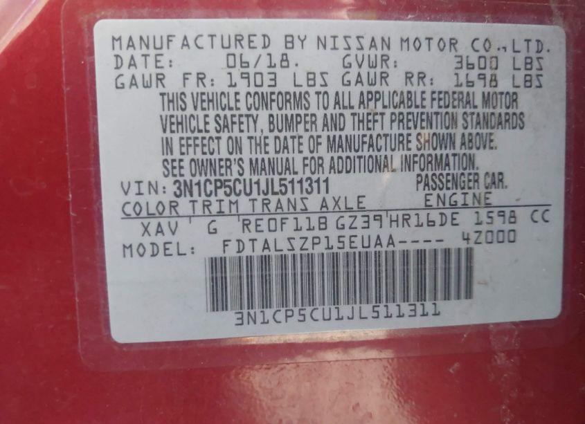 Photo 9 of 2018 Nissan Kicks SV (VIN 3N1CP5CU1JL511311)