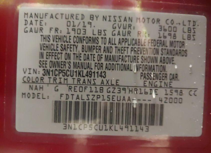 Photo 9 of 2019 Nissan Kicks SV (VIN 3N1CP5CU1KL491143)