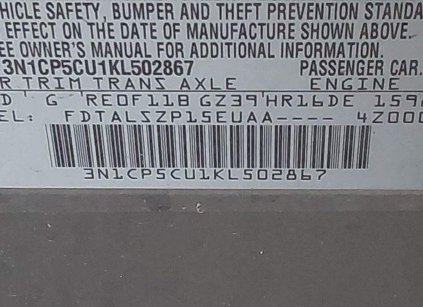 Photo 9 of 2019 Nissan Kicks SV (VIN 3N1CP5CU1KL502867)