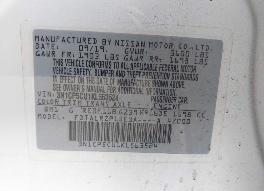 Photo 9 of 2019 Nissan Kicks S (VIN 3N1CP5CU1KL563524)