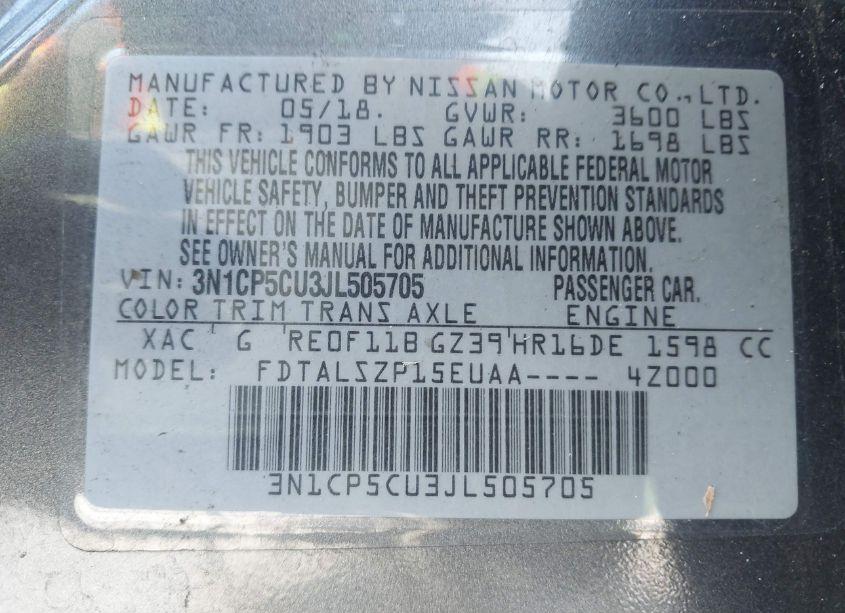 Photo 9 of 2018 Nissan Kicks SV (VIN 3N1CP5CU3JL505705)